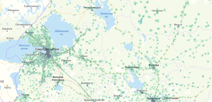 Зона покрытия МТС на карте Черноголовка 